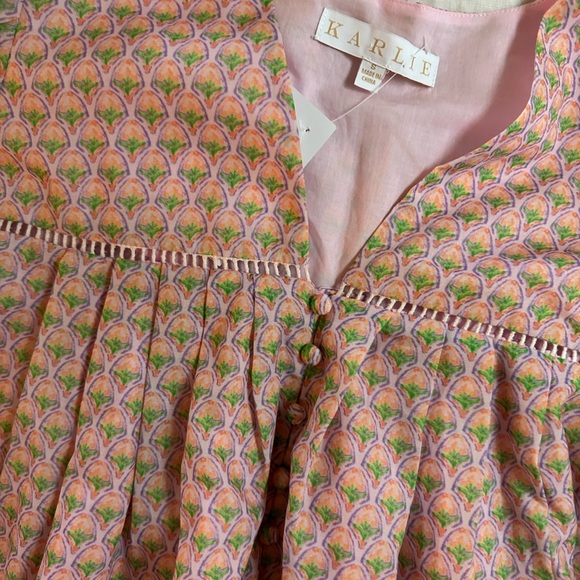 Karlie Pink Patterned Puff Sleeve Dress - Picture 4 of 5